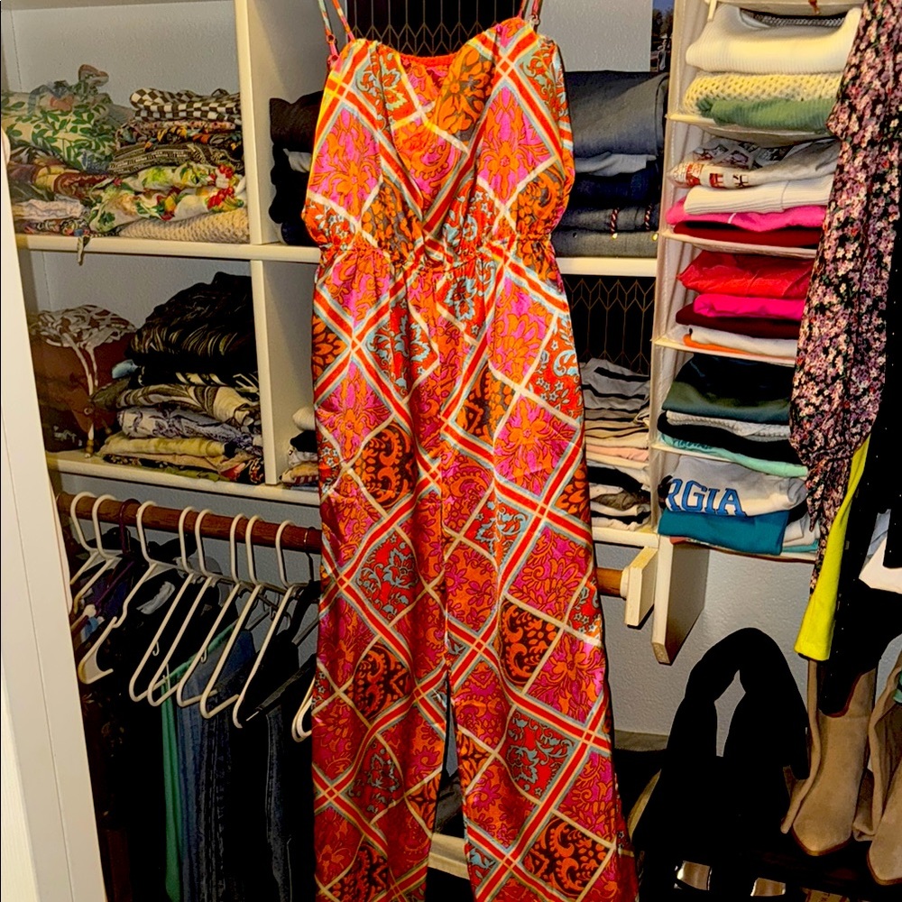 Vibrant Orange Patterned Women's jumpsuit